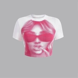 Graphic Pink and White Women's Crop Top